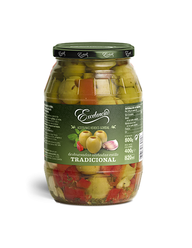 [ENT-8410971031910] Aceitunas Gordal Deshuesadas Aliñadas ESTILO TRADICIONAL 800ml. · caja 6 uds