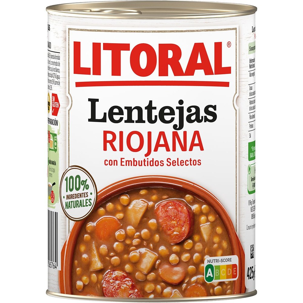 Lentejas a la riojana sin gluten Litoral 425 g · caja 15 uds